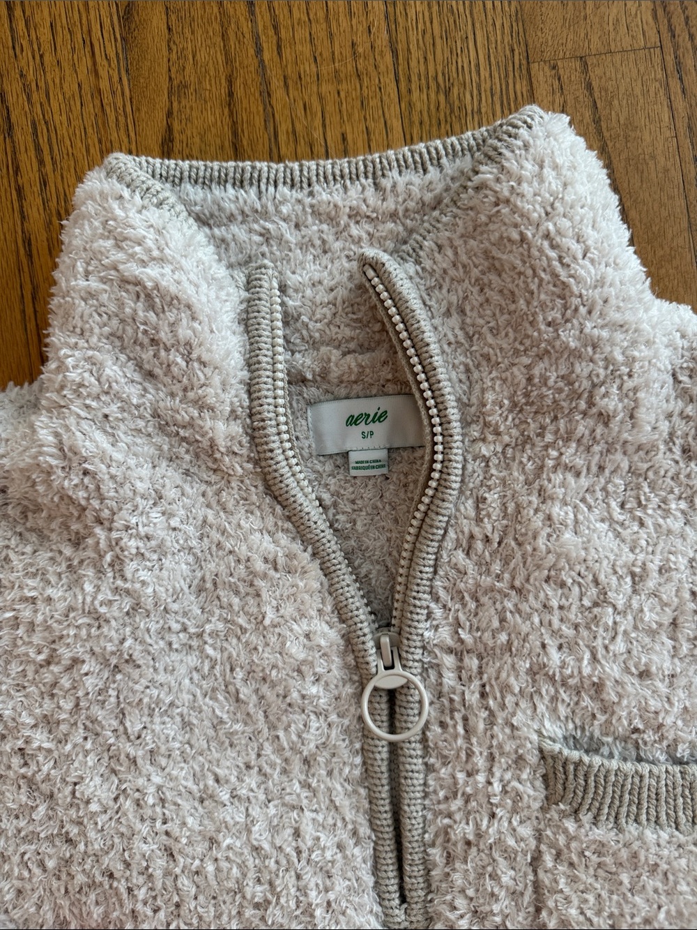 Aerie Beige Cream Cozy Fuzzy Half Zip Pullover Sweater Size Small - Picture 3 of 3